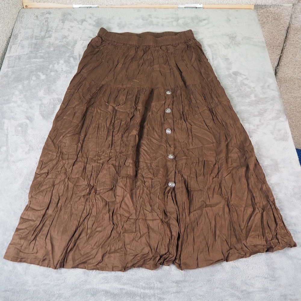 Crazy Cowgirl Tiered Maxi Skirt Women's XL Western Silver Concho Button Rodeo